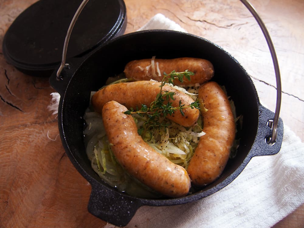 Beer-steamed Sausage and Vegetables